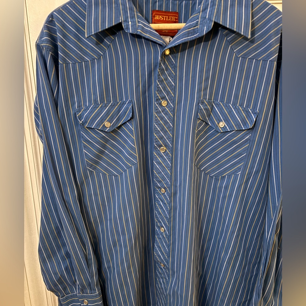 Rustler Vintage Western Snap Shirt XL Long Blue Striped